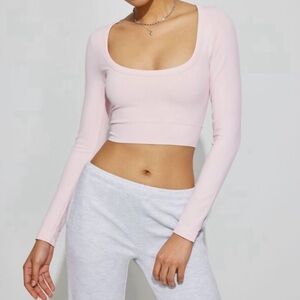 Garage Light Pink Long Sleeve Scoop Crop Top